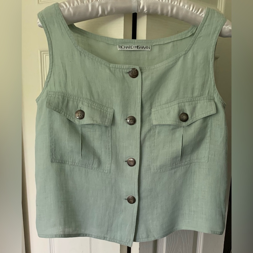 Light Green Linen Button-Front Tank
